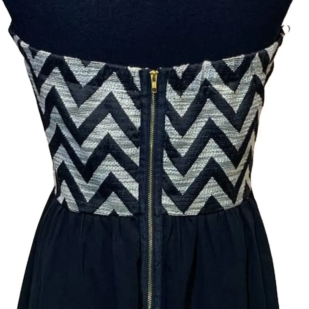 Tini Lili Large Strapless Chevron Zig Zag Hi Low Flowy Lined Formal Dress - Picture 4 of 7